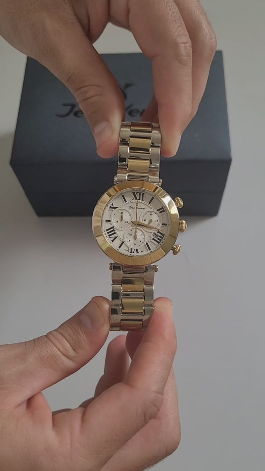 Relógio Jean Vernier Bicolor Cronógrafo Movimento Suíço JV06851