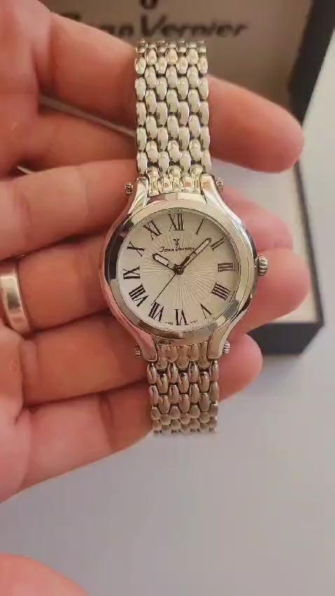 Relógio Jean Vernier Aço 316L Prateado Movimento Suíço Fecho Duplo JV01019