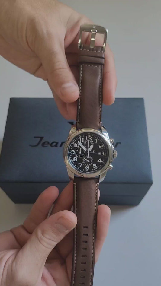 Relógio Jean Vernier Pulseira Couro Marrom Cronógrafo Masculino Casual JV00258P