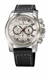 Relógio Jean Vernier Pulseira Couro Preto Cronógrafo Masculino JV00189P